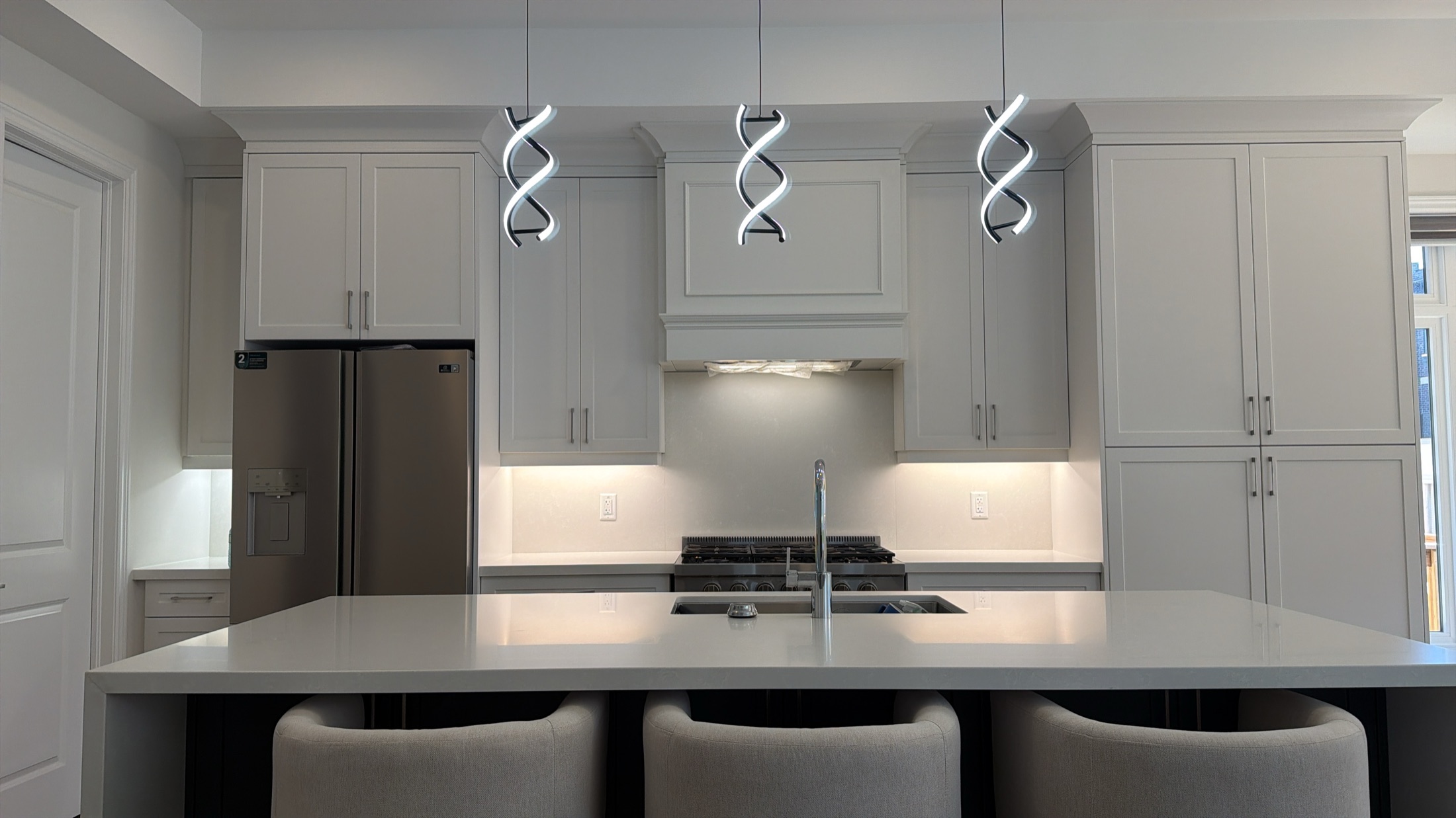 Modern kitchen interior with glass and surface film application