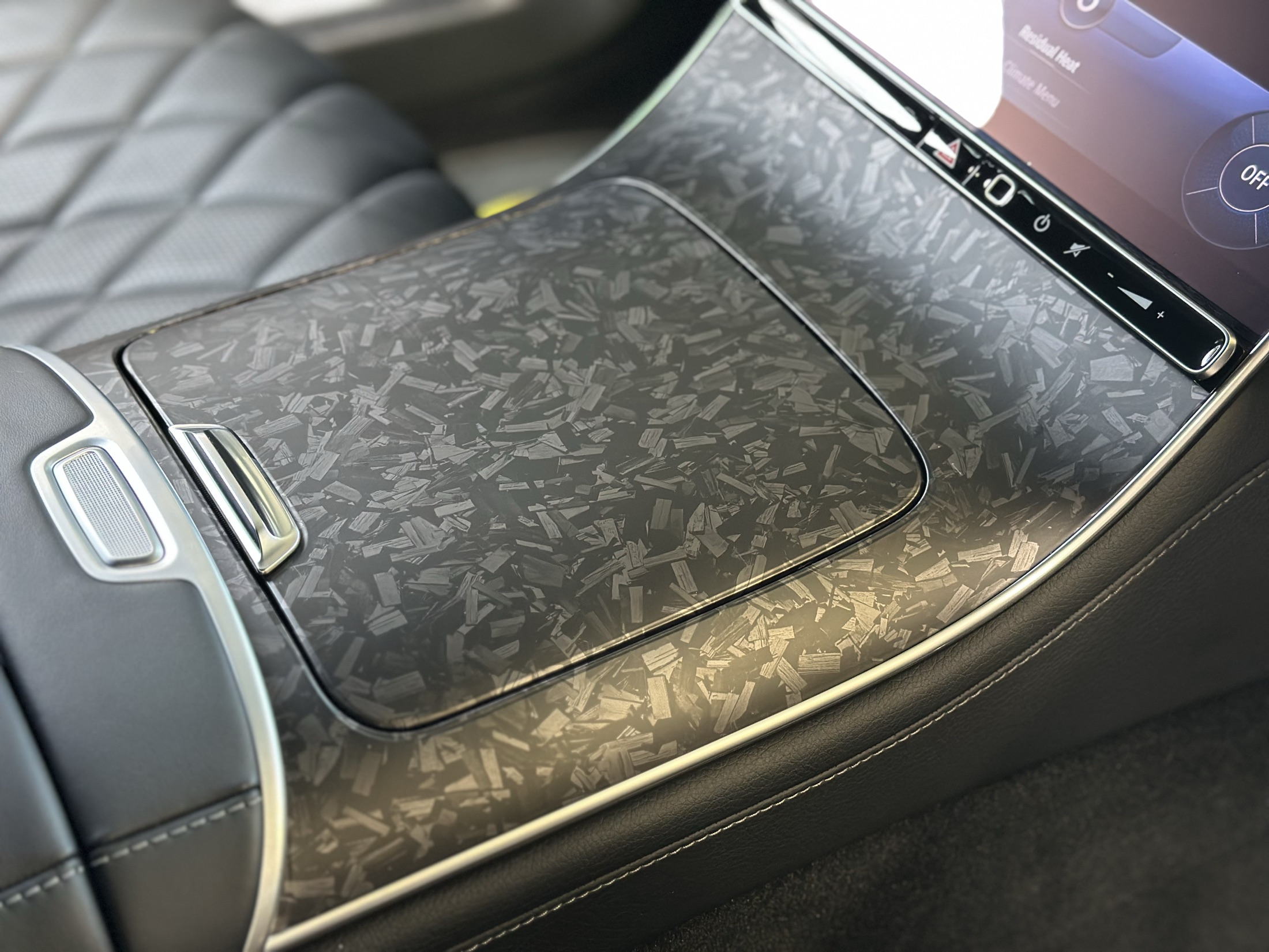 Interior trim wrapped with special carbon-pattern film