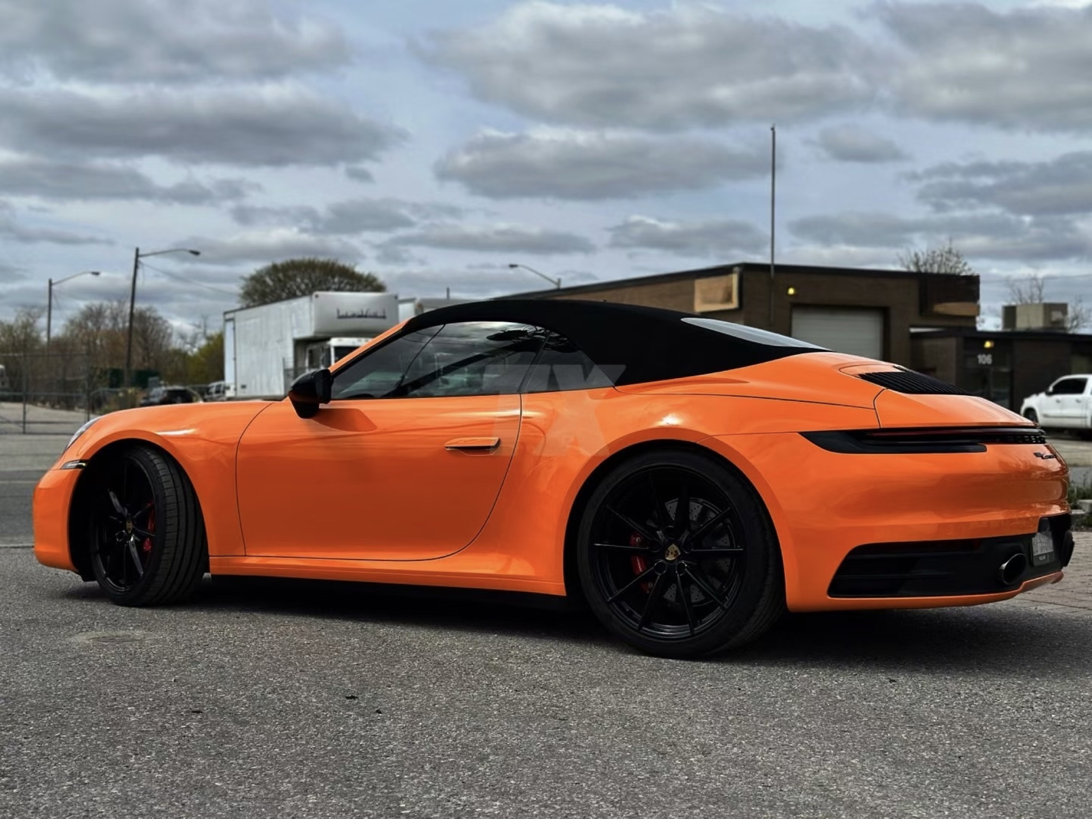 Orange car wrapped in vinyl film